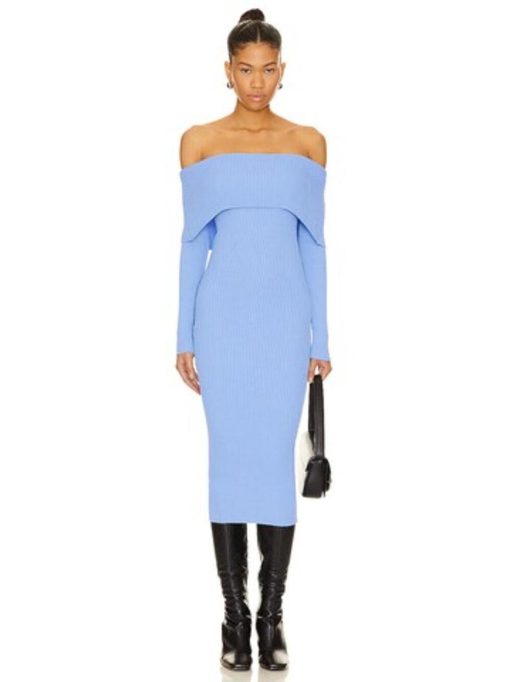 superdown loraine midi dress off shoulder rib blue
